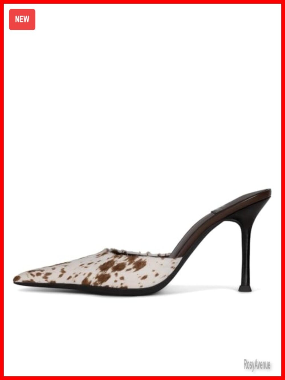 Wnshonzy Cow Print Faux Fur Stiletto Heeled Sandals Pointed Toe Slip On Slides